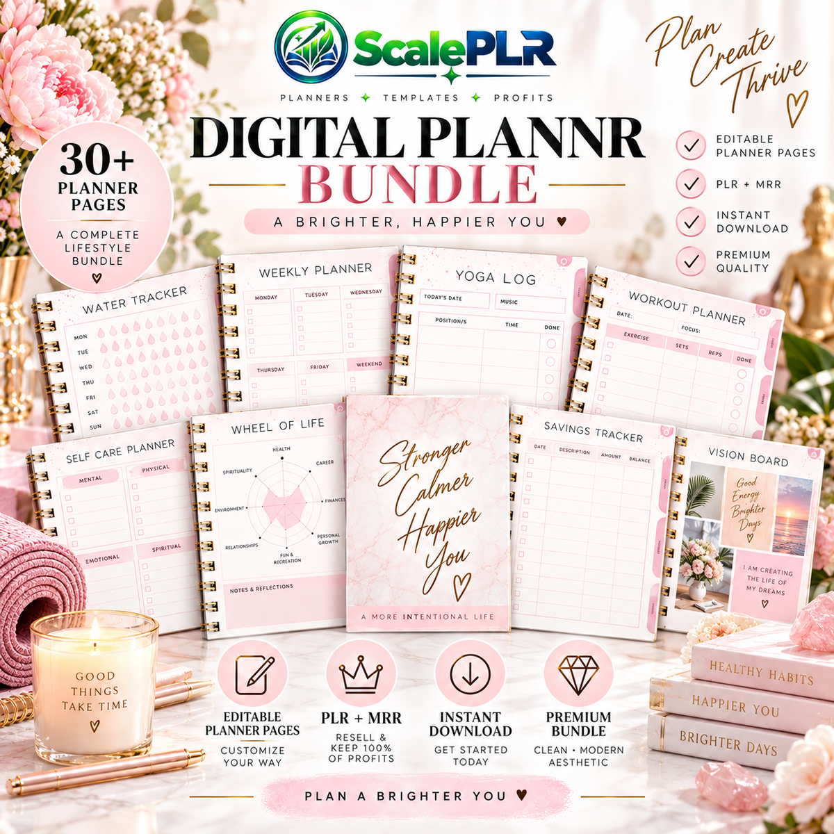 That Girl Digital & Printable Planner 2026 | Self-Care, Wellness & Productivity | Resell Rights