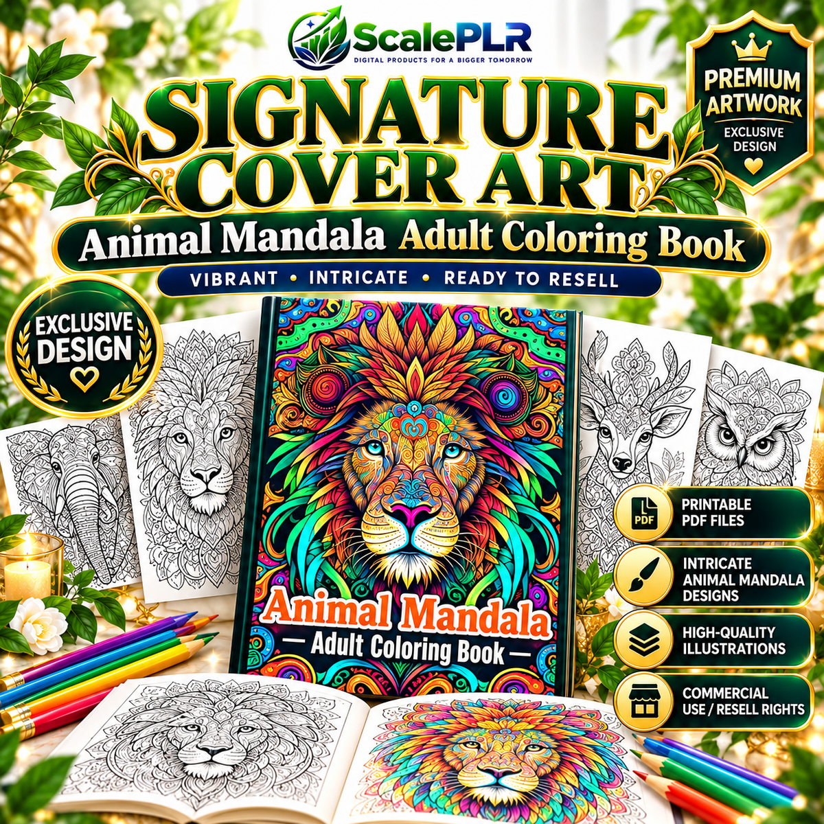 50 Animal Mandala Coloring Pages | Printable Coloring Book | Resell Rights Included