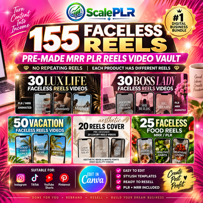 155 Faceless Reels Bundle | Instagram & TikTok Canva Templates | PLR + MRR