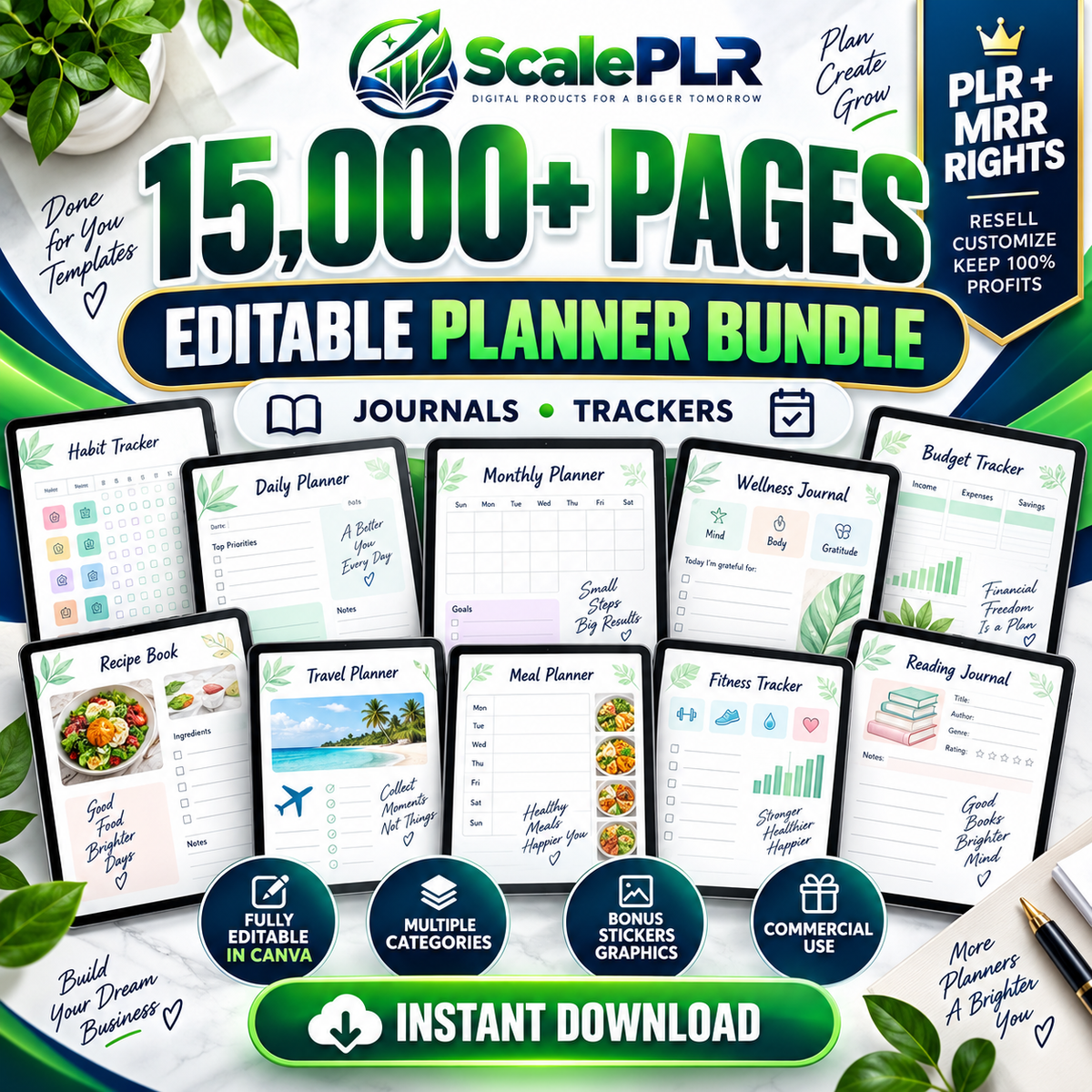 15,000+ Pages PLR Planners, Journals & Templates | Updated 2026 Mega Bundle + New Bonuses & Resell Rights