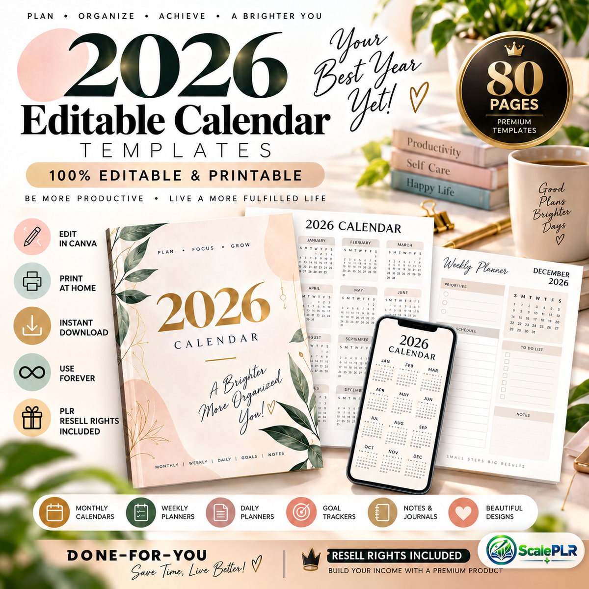 2026 Editable Calendar Weekly, Monthly, & Yearly