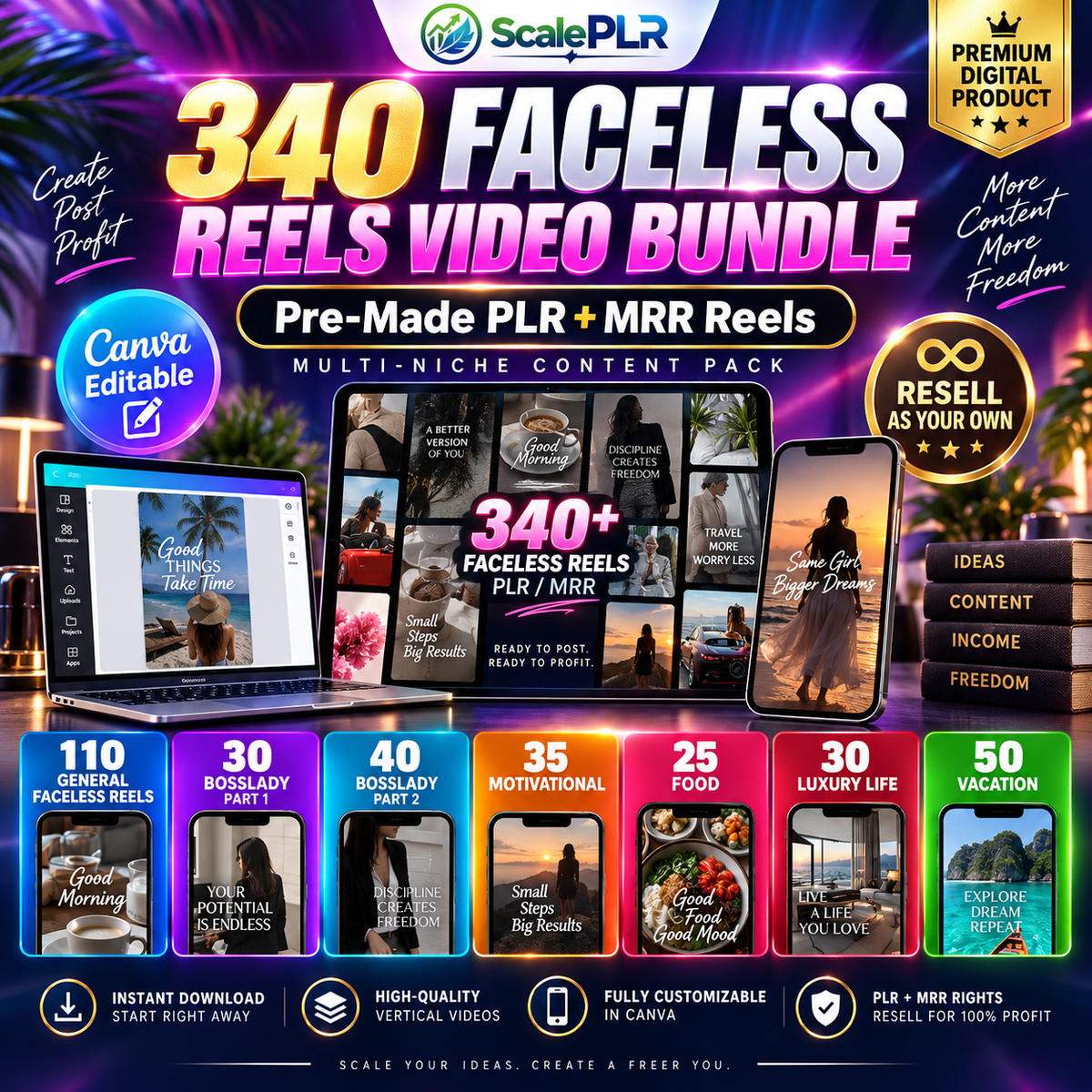 340 Faceless Reels Bundle | Canva-Editable Instagram & TikTok Videos | PLR + MRR