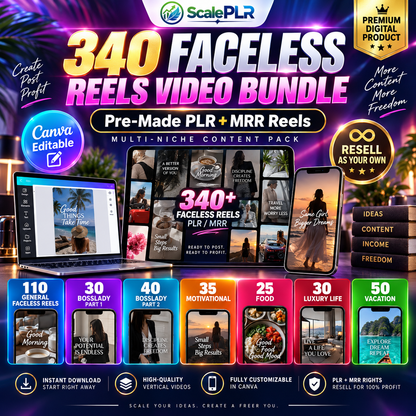 340 Faceless Reels Bundle | Canva-Editable Instagram & TikTok Videos | PLR + MRR