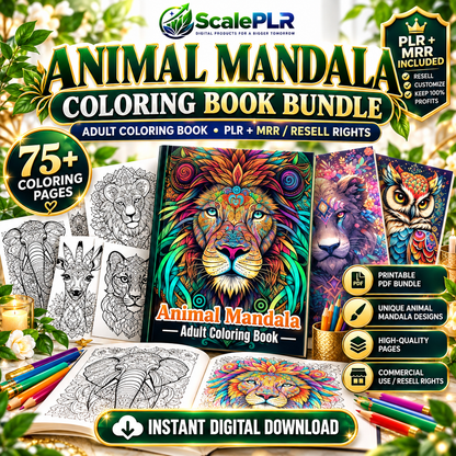 50 Animal Mandala Coloring Pages | Printable Coloring Book | Resell Rights Included