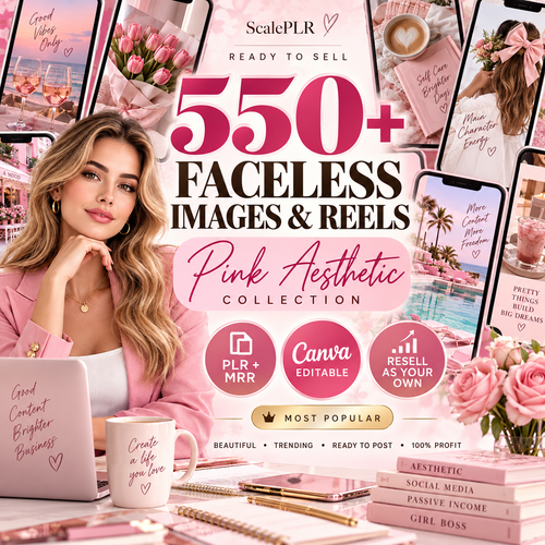 550 Pink Aesthetic Faceless Content (with Master Resell Rights)