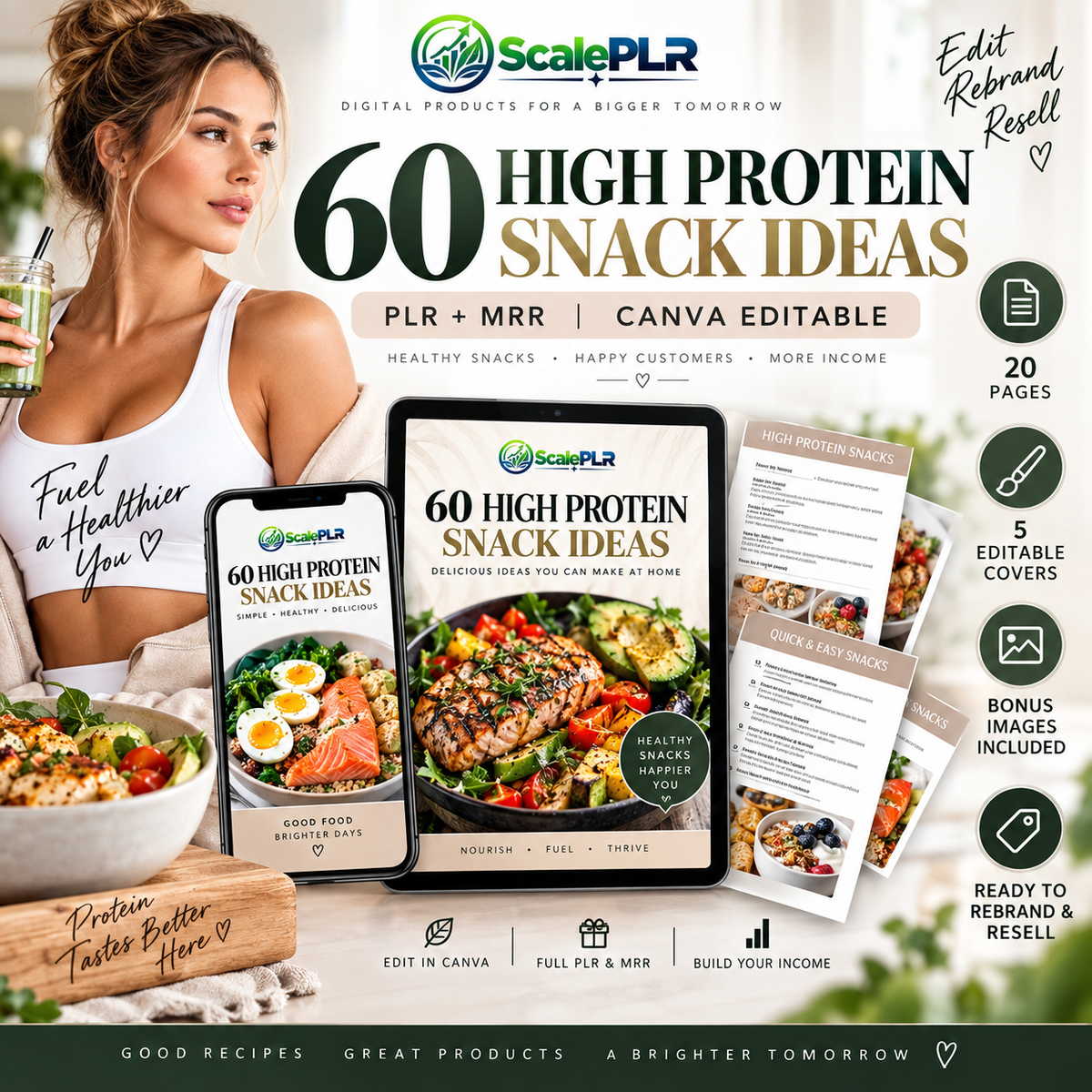 60 High Protein Recipe Book with Resell Rights | Printable & Editable