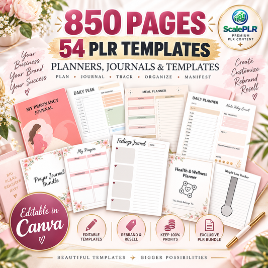 850+ Pages PLR Planner Bundle | 54 Canva Templates | Editable + Printable | PLR + MRR Rights