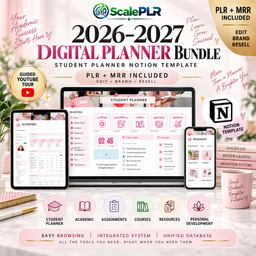 Beautiful Pink Student Notion Planner with Resell Rights