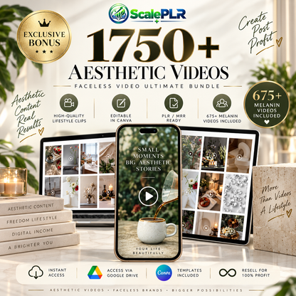 1750+ Faceless Aesthetic Videos | Reels & Social Media Content | Canva Editable | PLR + MRR
