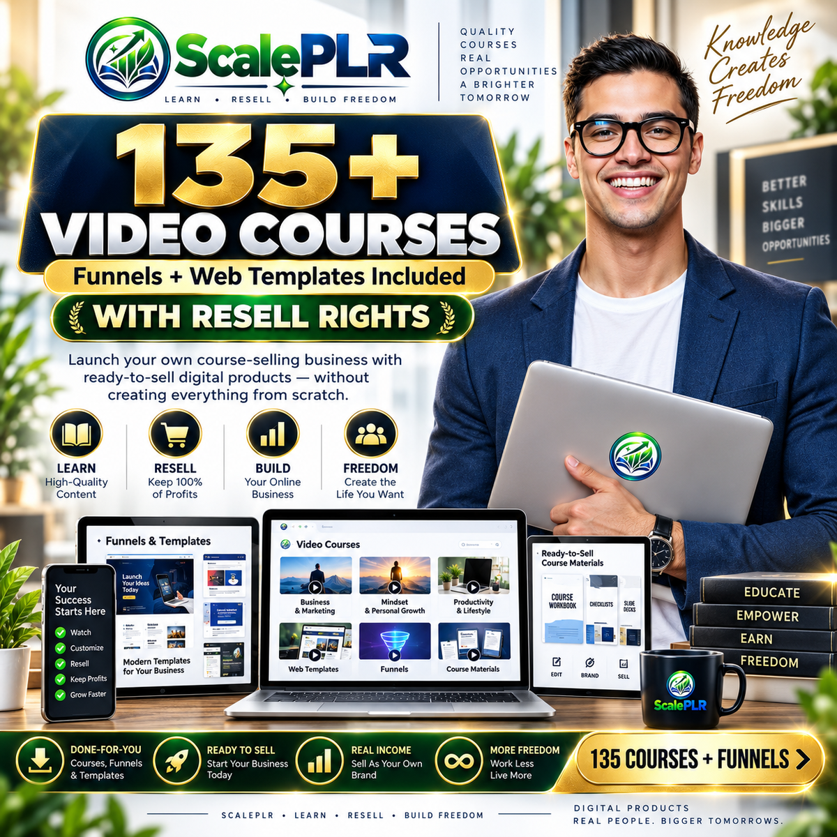135 Video Courses & 8 Premium Funnels with Resell Rights