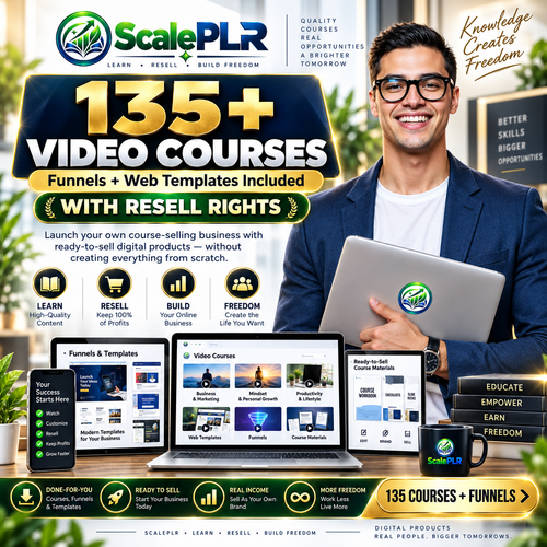 135 Video Courses & 8 Premium Funnels with Resell Rights