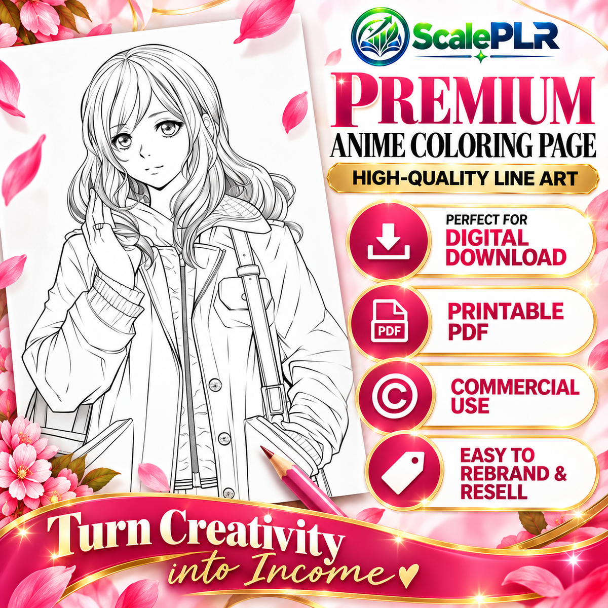 85 Fashion Girl Anime Coloring Pages | Printable Coloring Book | PLR + MRR Resell Rights