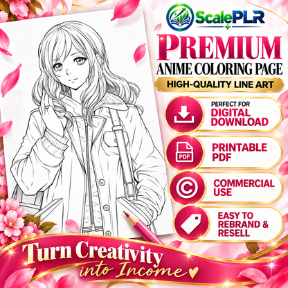 85 Fashion Girl Anime Coloring Pages | Printable Coloring Book | PLR + MRR Resell Rights