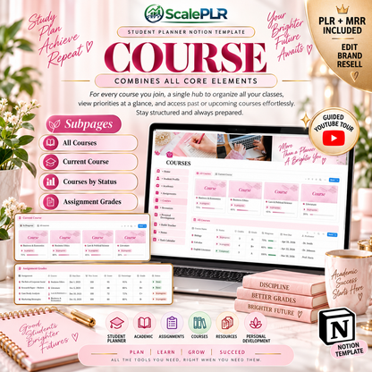 Beautiful Pink Student Notion Planner with Resell Rights