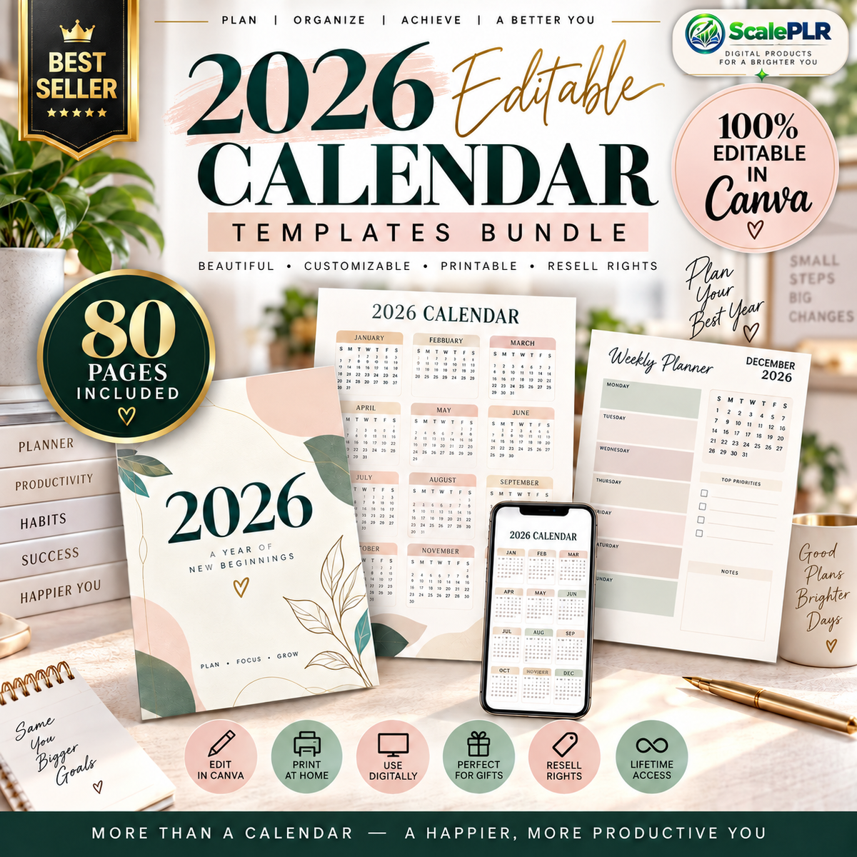 2026 Editable Calendar Weekly, Monthly, & Yearly