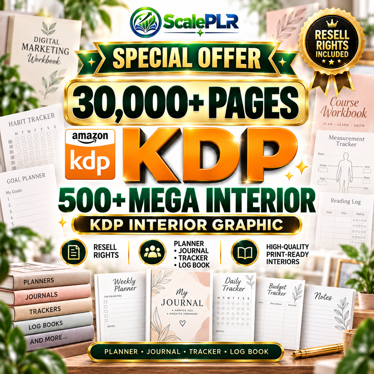 500+ KDP Interior Mega Bundle | 30,000+ Pages, Planners, Journals, Trackers & Logbooks | PLR + MRR