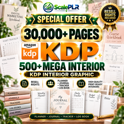 500+ KDP Interior Mega Bundle | 30,000+ Pages, Planners, Journals, Trackers & Logbooks | PLR + MRR