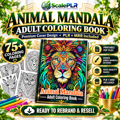 50 Animal Mandala Coloring Pages | Printable Coloring Book | Resell Rights Included