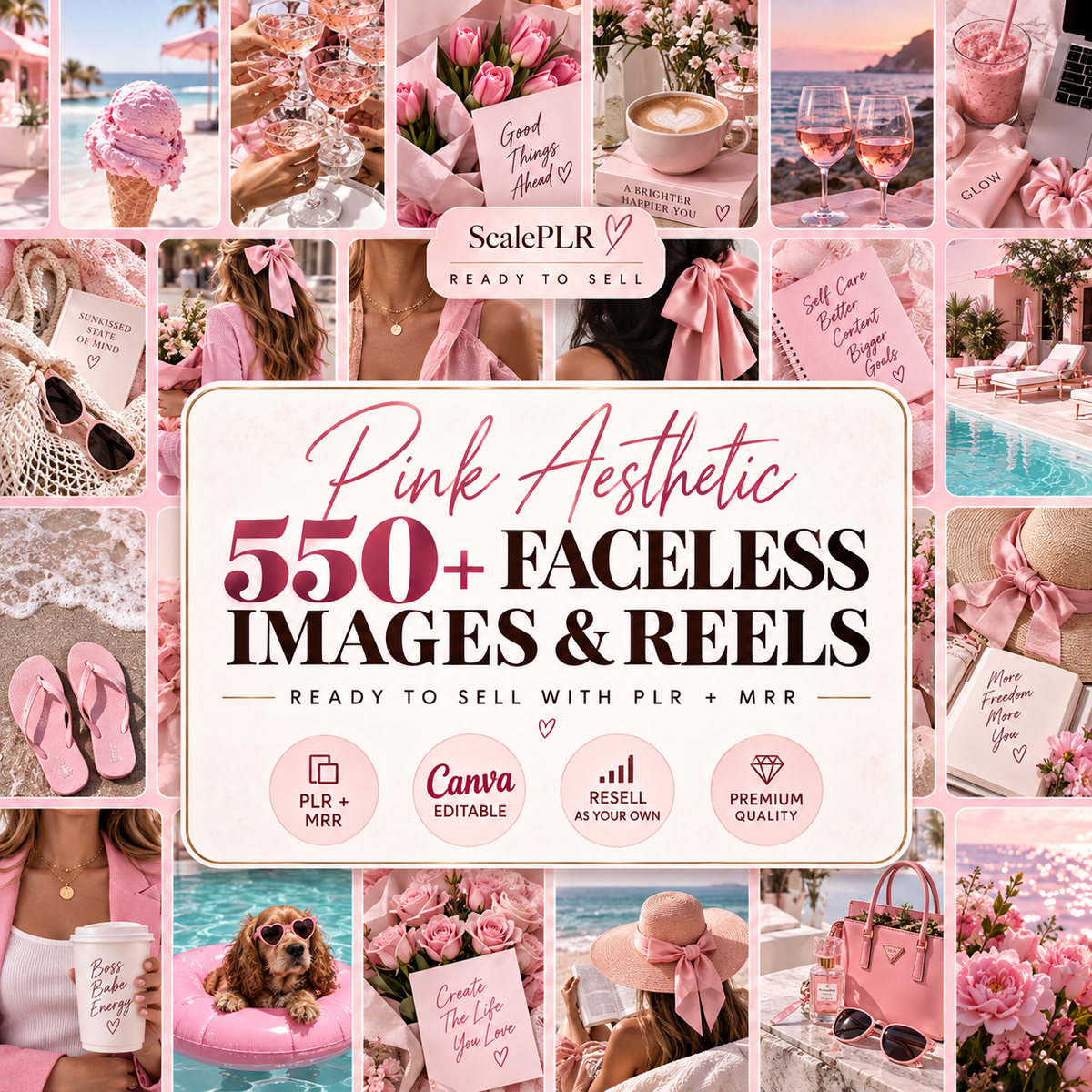 550 Pink Aesthetic Faceless Content (with Master Resell Rights)