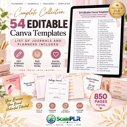 850+ Pages PLR Planner Bundle | 54 Canva Templates | Editable + Printable | PLR + MRR Rights