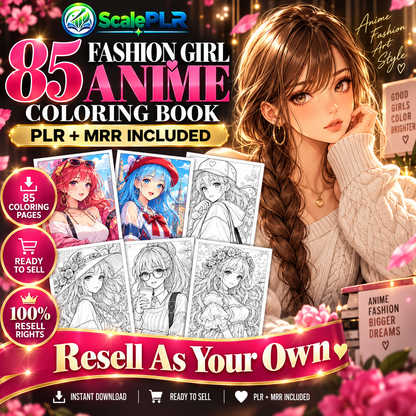 85 Fashion Girl Anime Coloring Pages | Printable Coloring Book | PLR + MRR Resell Rights