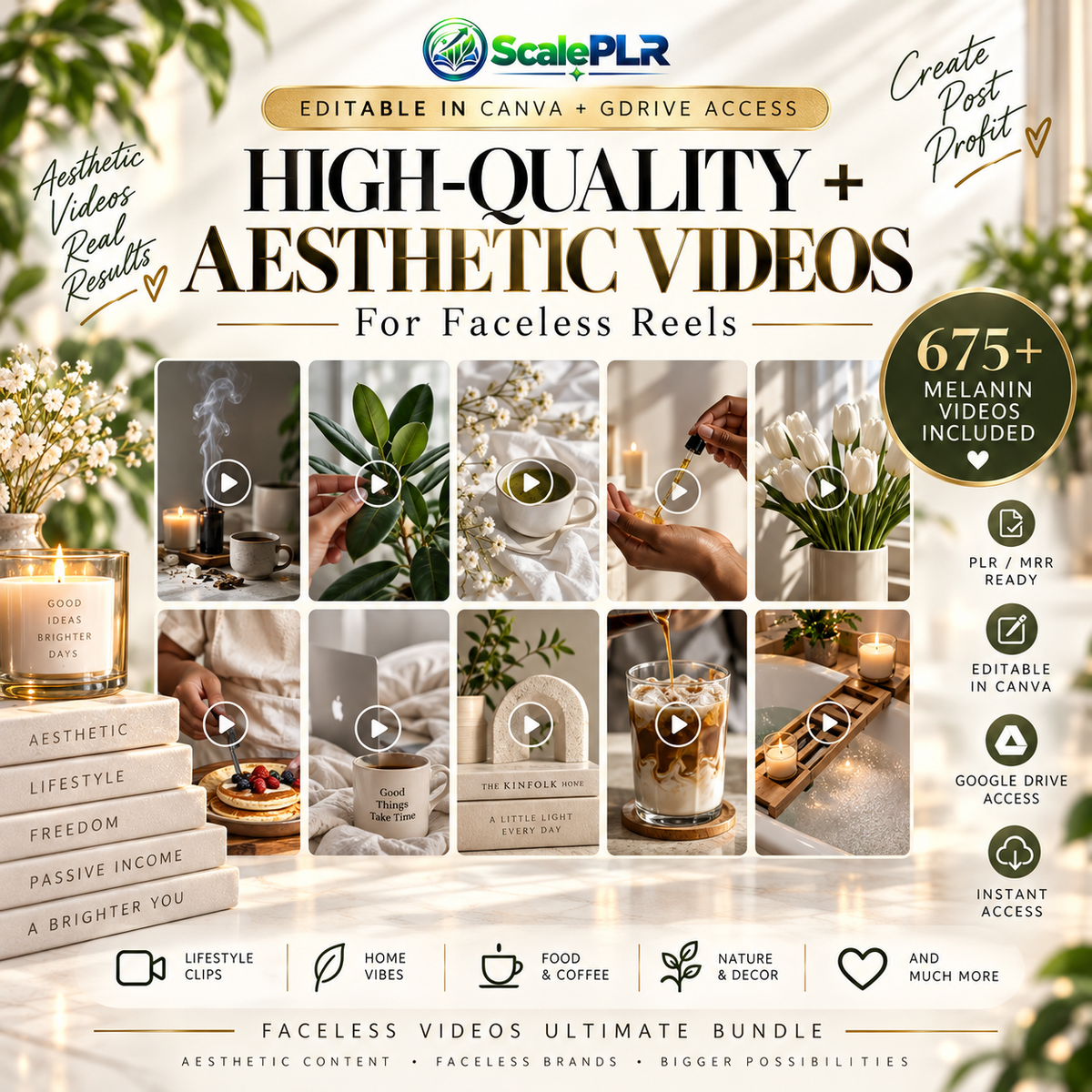 1750+ Faceless Aesthetic Videos | Reels & Social Media Content | Canva Editable | PLR + MRR