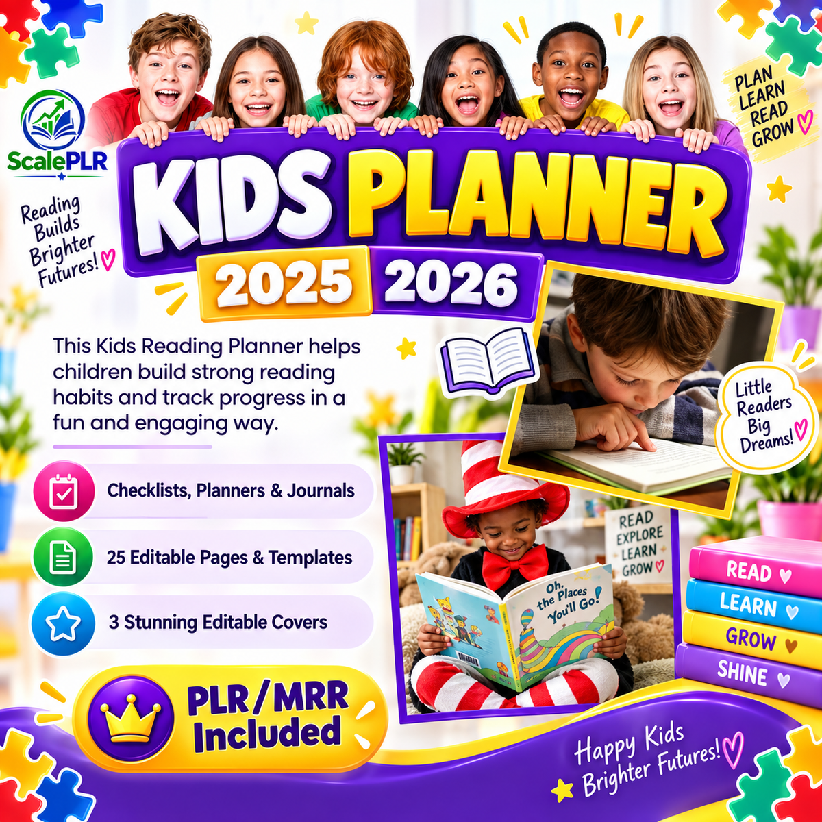 Kids Reading Planner & Journal 2026 | 1200+ Canva Templates | PLR + MRR Resell Rights