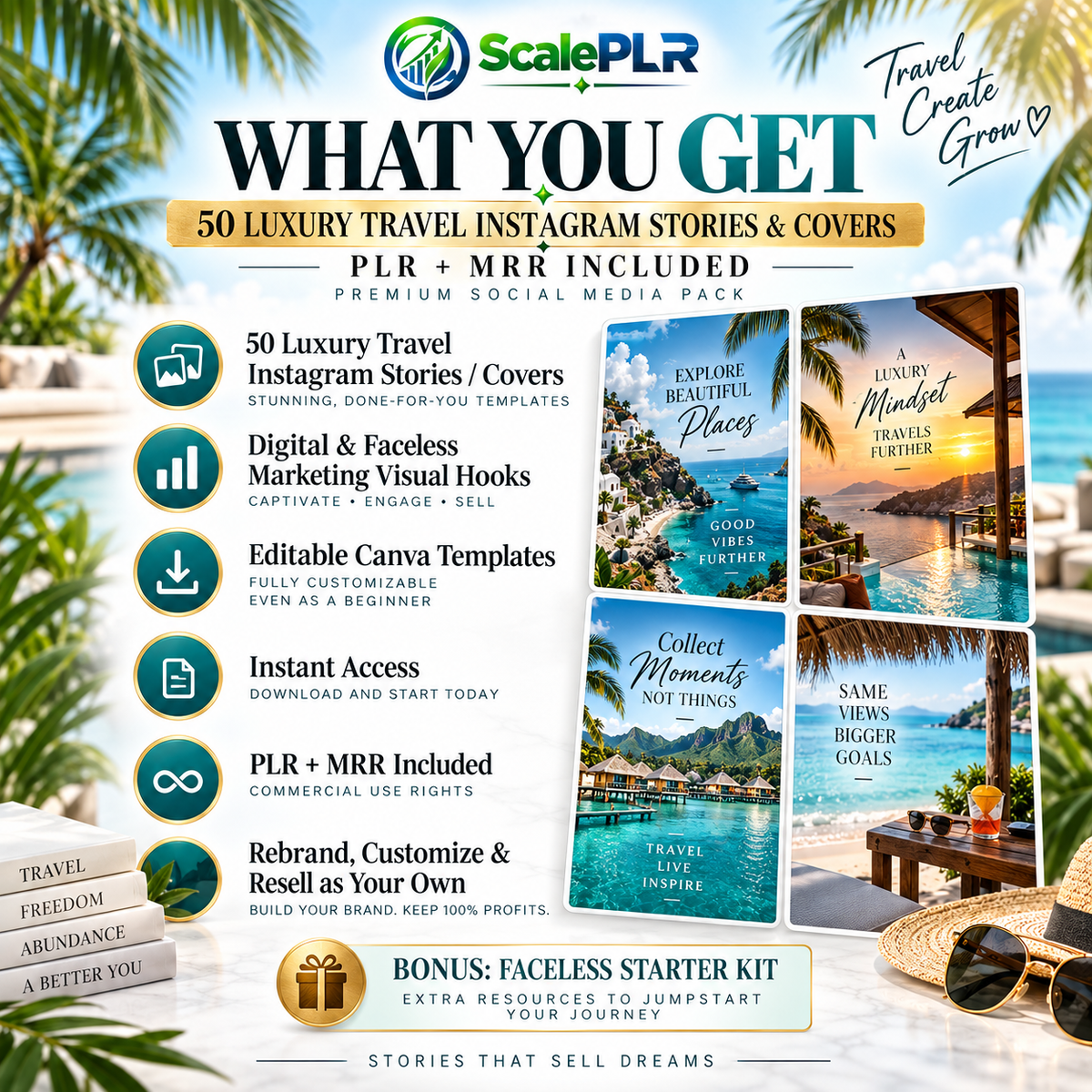 50 Luxury Travel Instagram Reels – Faceless Marketing Digital Bundle with MRR & PLR Rights for Social Media Content