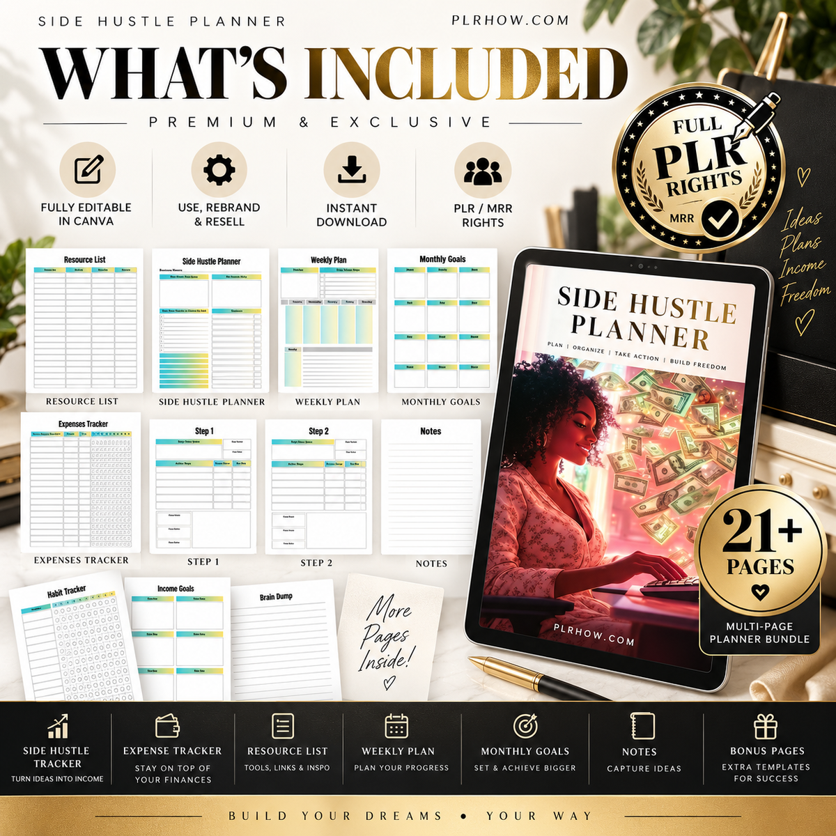 Side Hustle Planner PLR/MRR (2 Versions Included: Editable & Printable)