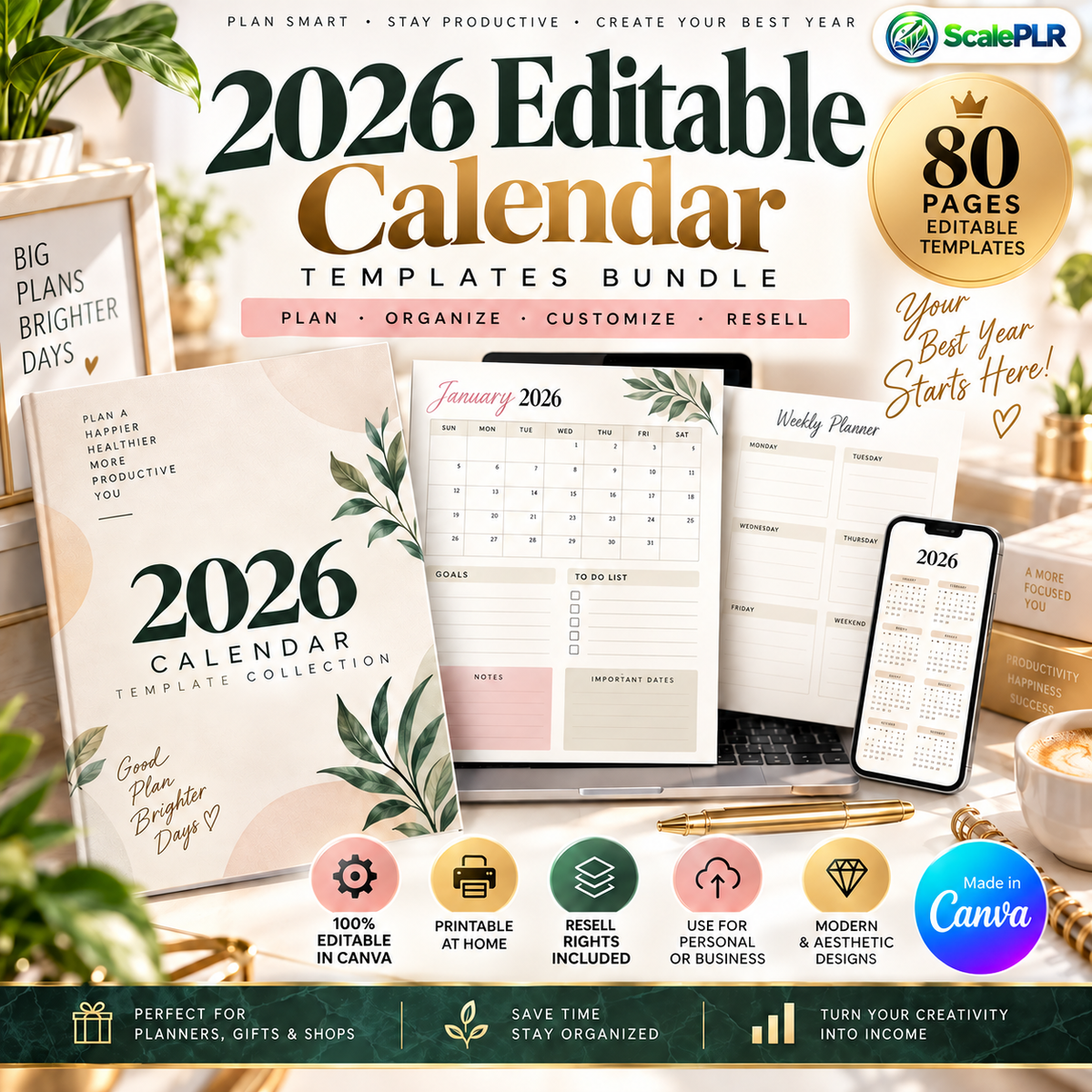 2026 Editable Calendar Weekly, Monthly, & Yearly