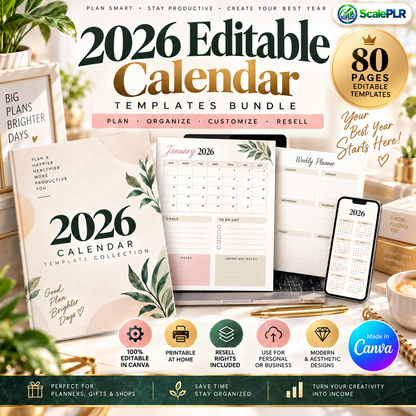 2026 Editable Calendar Weekly, Monthly, & Yearly