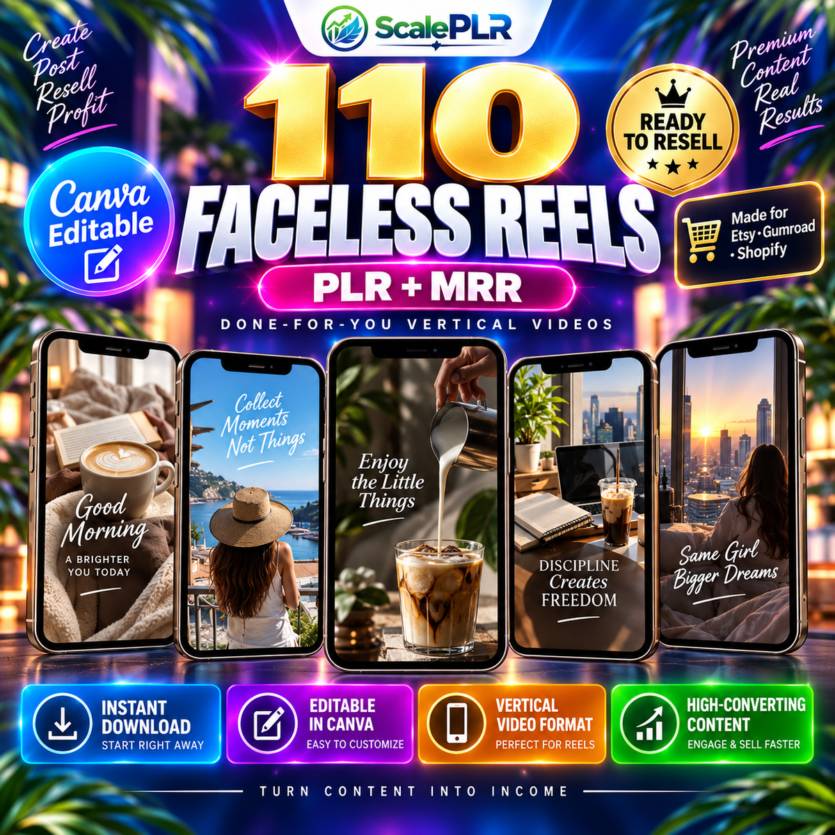 340 Faceless Reels Bundle | Canva-Editable Instagram & TikTok Videos | PLR + MRR