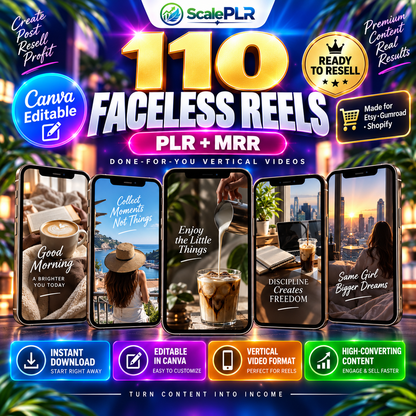 340 Faceless Reels Bundle | Canva-Editable Instagram & TikTok Videos | PLR + MRR