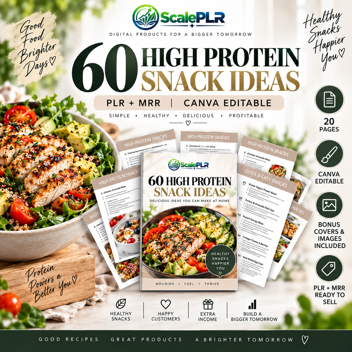 60 High Protein Recipe Book with Resell Rights | Printable & Editable