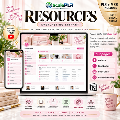 Beautiful Pink Student Notion Planner with Resell Rights