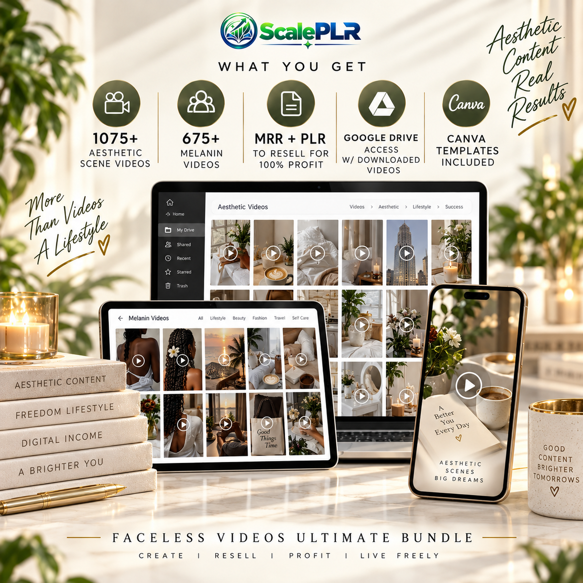 1750+ Faceless Aesthetic Videos | Reels & Social Media Content | Canva Editable | PLR + MRR
