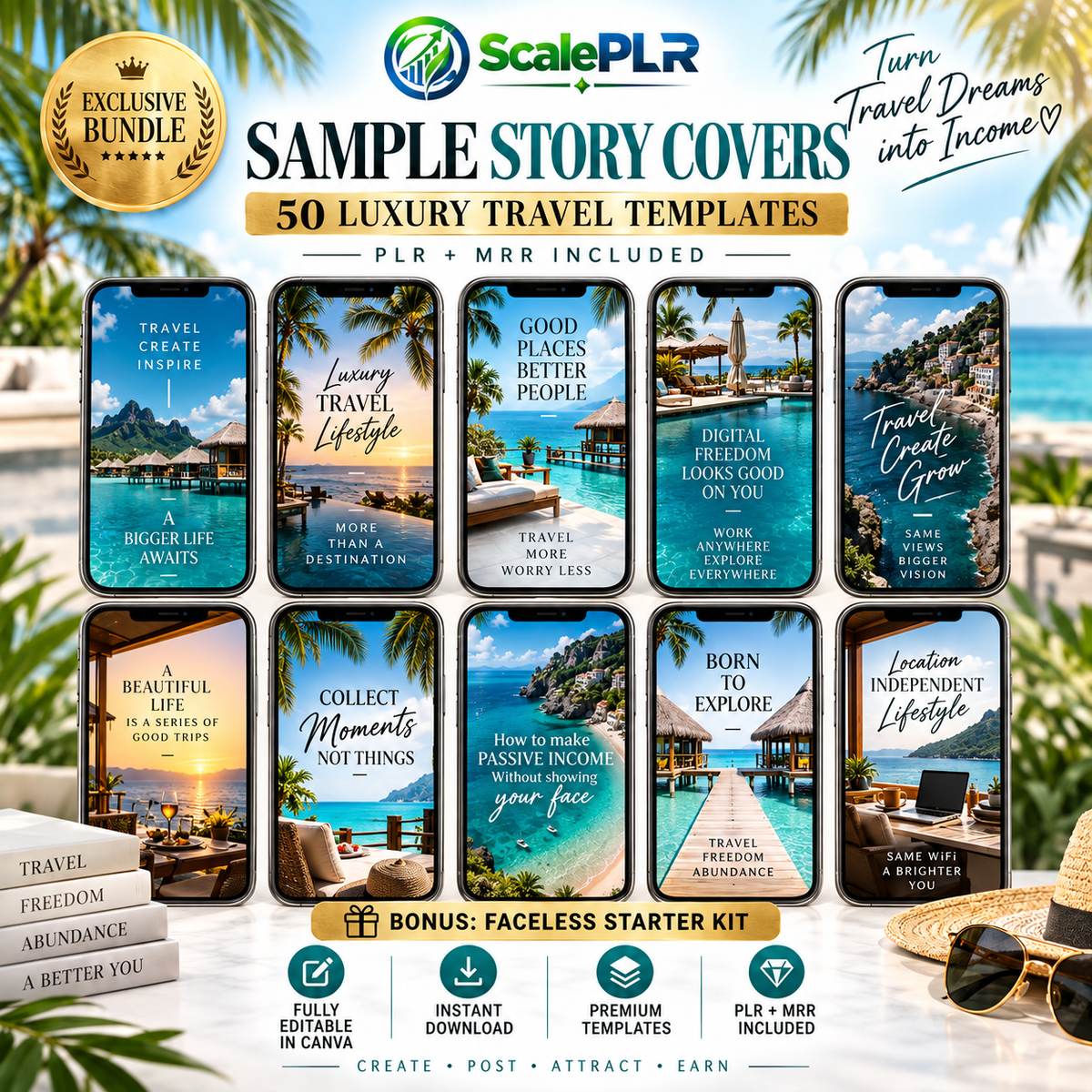 50 Luxury Travel Instagram Reels – Faceless Marketing Digital Bundle with MRR & PLR Rights for Social Media Content