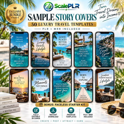 50 Luxury Travel Instagram Reels – Faceless Marketing Digital Bundle with MRR & PLR Rights for Social Media Content