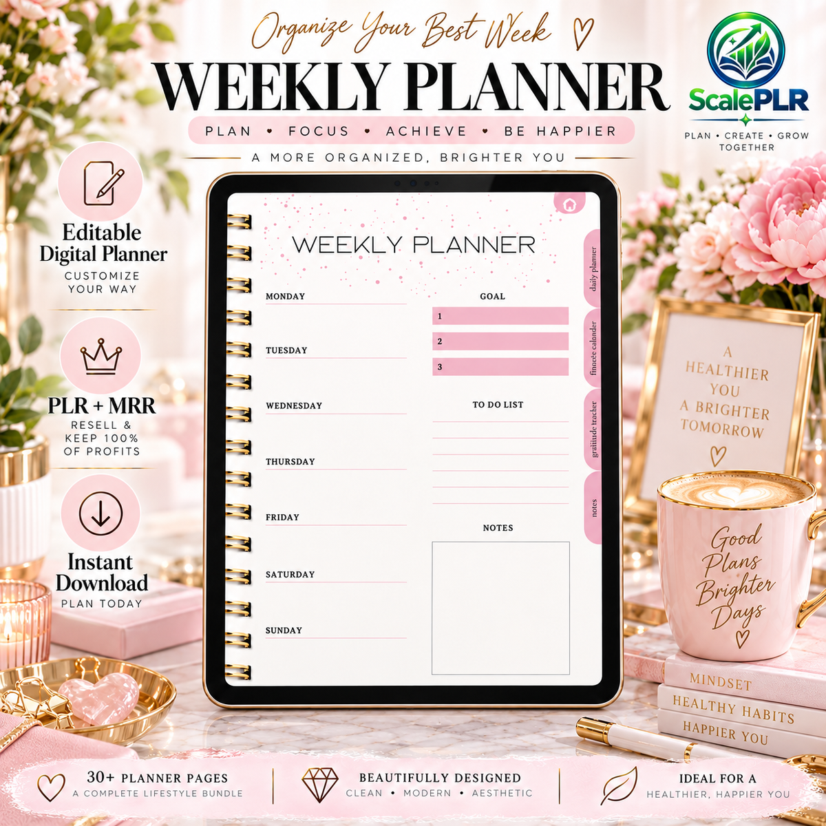 That Girl Digital & Printable Planner 2026 | Self-Care, Wellness & Productivity | Resell Rights