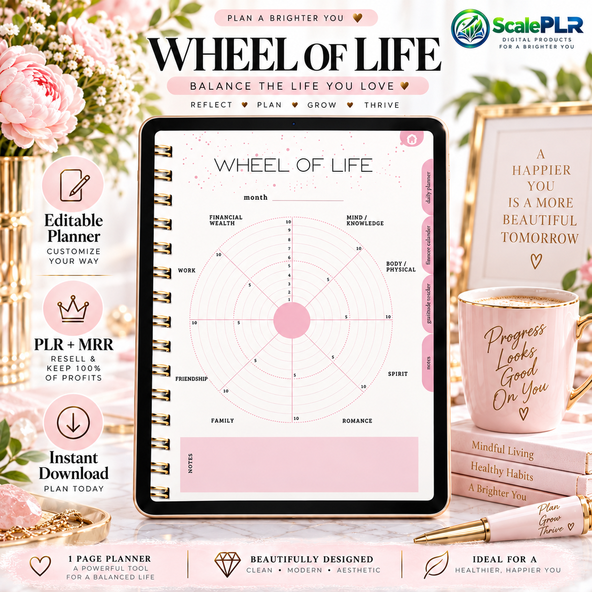 That Girl Digital & Printable Planner 2026 | Self-Care, Wellness & Productivity | Resell Rights
