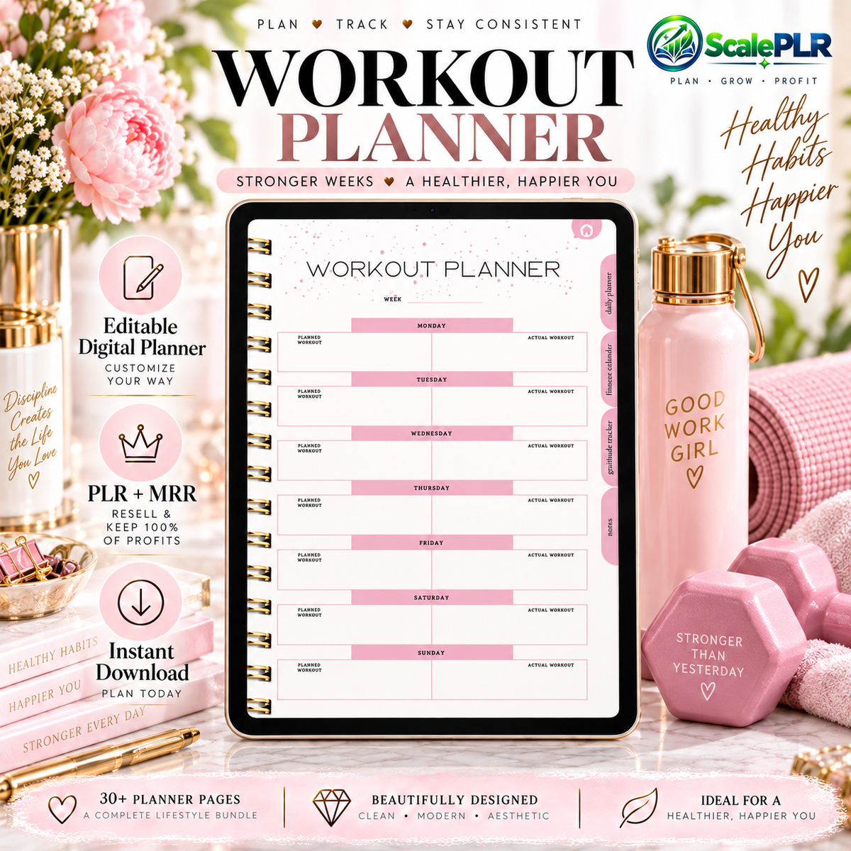 That Girl Digital & Printable Planner 2026 | Self-Care, Wellness & Productivity | Resell Rights