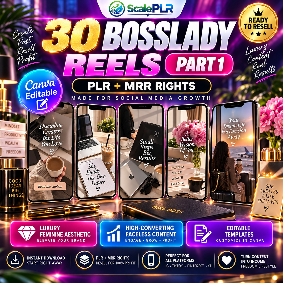 340 Faceless Reels Bundle | Canva-Editable Instagram & TikTok Videos | PLR + MRR