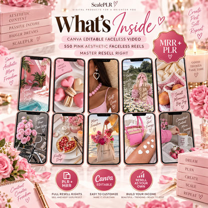 550 Pink Aesthetic Faceless Content (with Master Resell Rights)