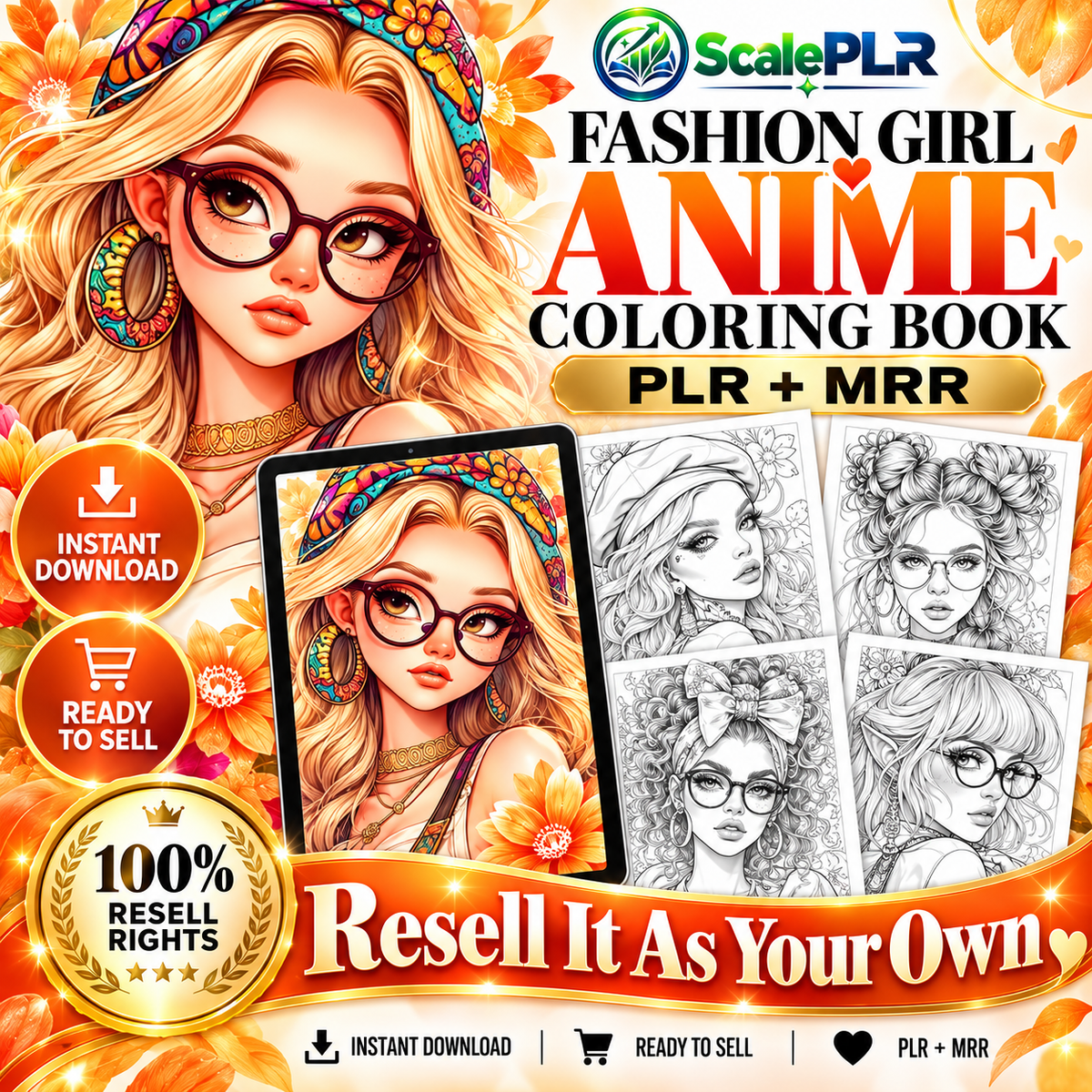 85 Fashion Girl Anime Coloring Pages | Printable Coloring Book | PLR + MRR Resell Rights