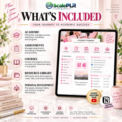 Beautiful Pink Student Notion Planner with Resell Rights
