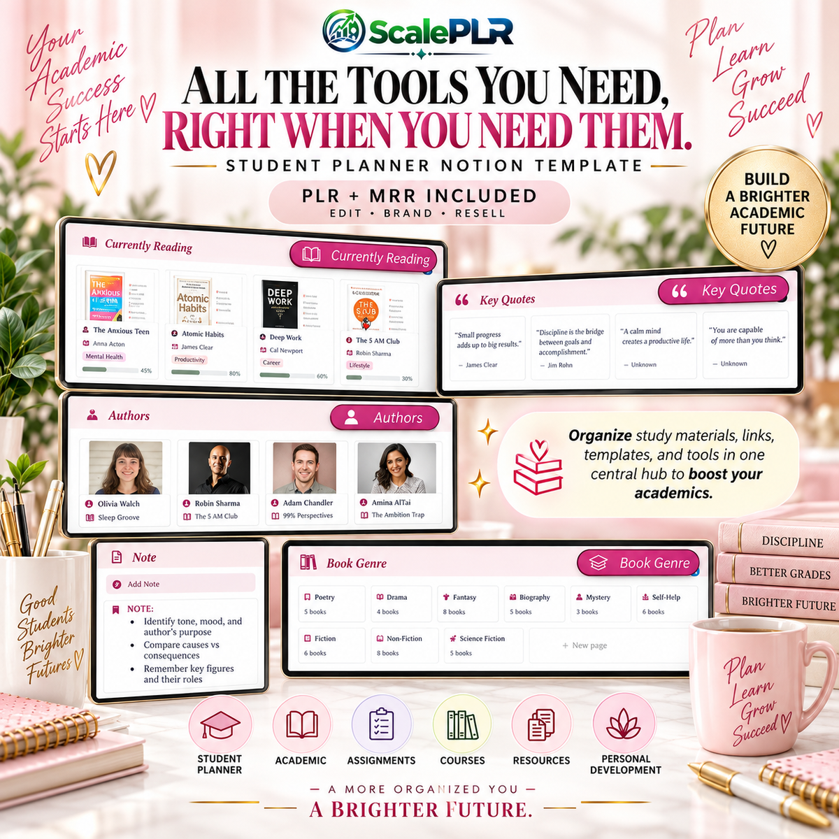 Beautiful Pink Student Notion Planner with Resell Rights