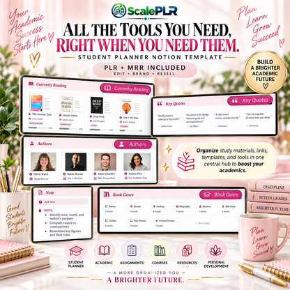 Beautiful Pink Student Notion Planner with Resell Rights