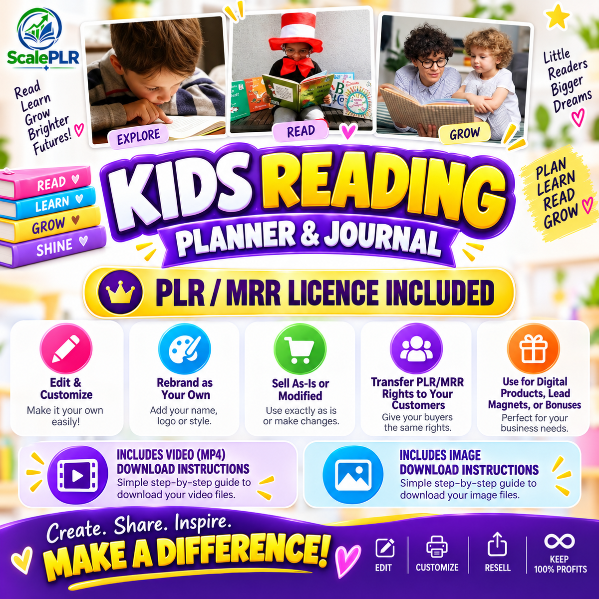 Kids Reading Planner & Journal 2026 | 1200+ Canva Templates | PLR + MRR Resell Rights