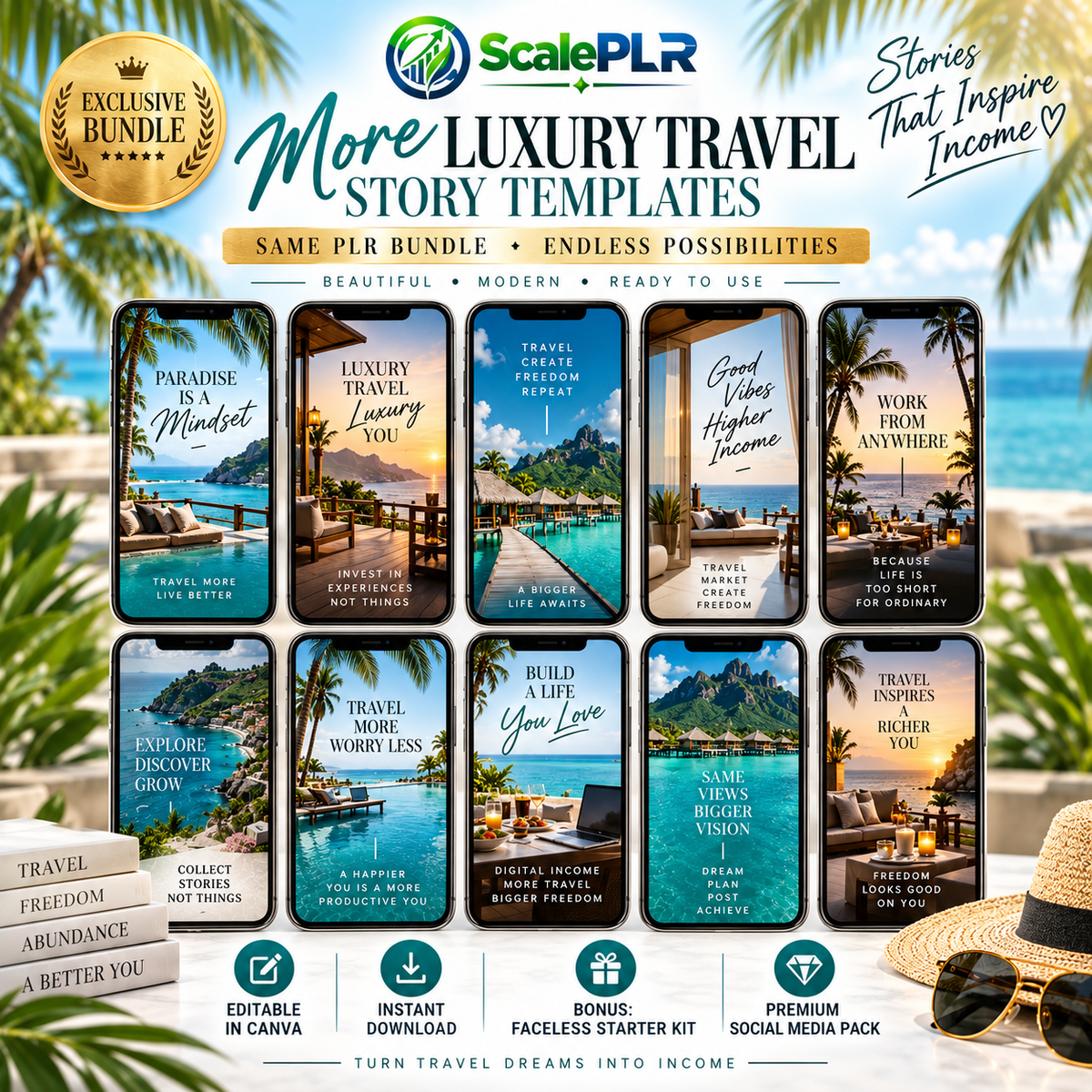50 Luxury Travel Instagram Reels – Faceless Marketing Digital Bundle with MRR & PLR Rights for Social Media Content