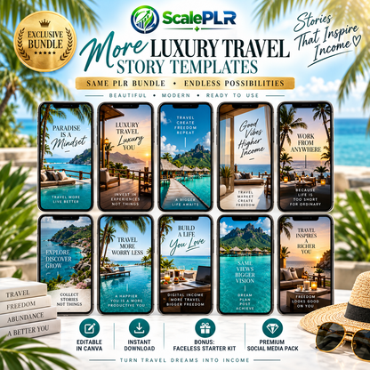 50 Luxury Travel Instagram Reels – Faceless Marketing Digital Bundle with MRR & PLR Rights for Social Media Content